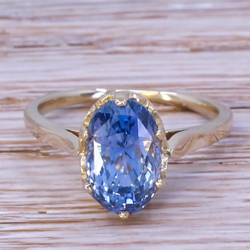fig 1. Mid Century 4.85 Carat Ceylon Sapphire Solitaire Ring, circa 1950