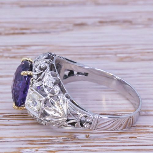 fig 2. Art Deco 2.60 Carat Natural Ceylon Sapphire & Diamond Ring, circa 1940