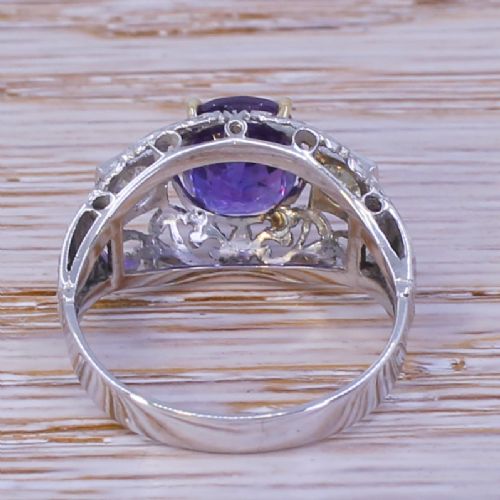 fig 3. Art Deco 2.60 Carat Natural Ceylon Sapphire & Diamond Ring, circa 1940