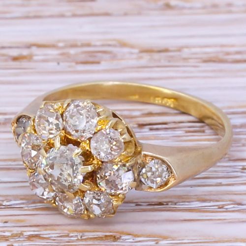 Victorian 1.65 Carat Old Cut Diamond Cluster Ring, Circa 1900