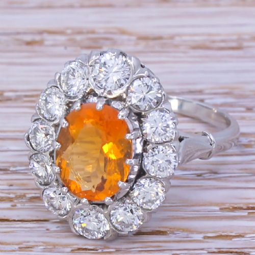 Mid Century 1.60 Carat Fire Opal & 2.00 Carat Diamond Ring, Circa 1960