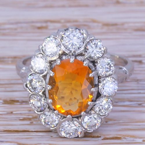 fig 1. Mid Century 1.60 Carat Fire Opal & 2.00 Carat Diamond Ring, circa 1960