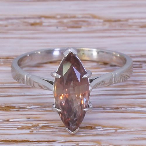 fig 1. Mid Century 2.17 Carat Natural Marquise Cut Sapphire Solitaire Ring, circa 1965