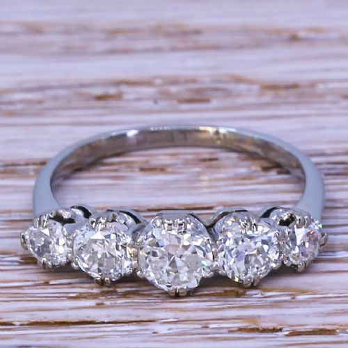 fig 1. Art Deco 1.50 Carat Old Cut Diamond Five Stone Ring, circa 1940