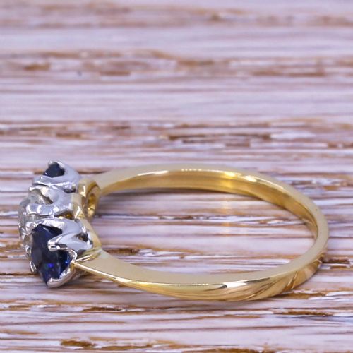 fig 2. Art Deco 0.47 Carat Old Cut Diamond & 0.82 Carat Sapphire Trilogy Ring, circa 1920