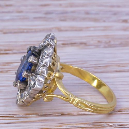 fig 2. Victorian 1.85 Carat Sapphire & 0.82 Carat Old Cut Diamond Cluster Ring, circa 1900