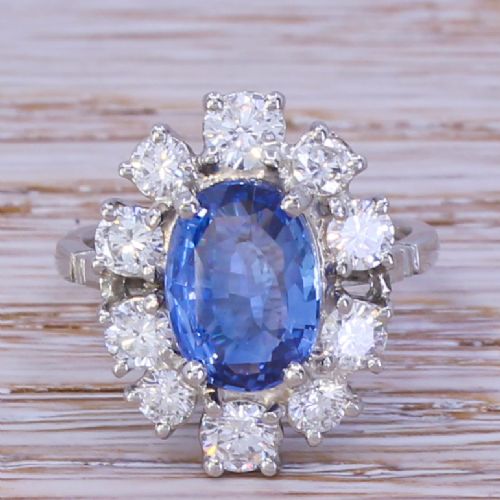 fig 1. Mid Century 3.06 Carat Sapphire & Diamond Cluster Ring, circa 1960