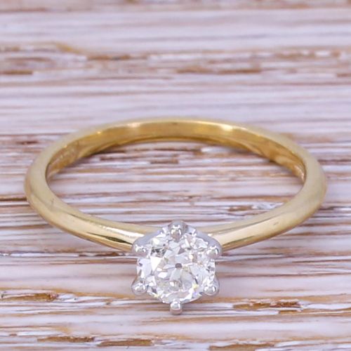 fig 1. 0.51 Carat Old Cut Diamond Engagement Ring, 18k Yellow Gold & Platinum