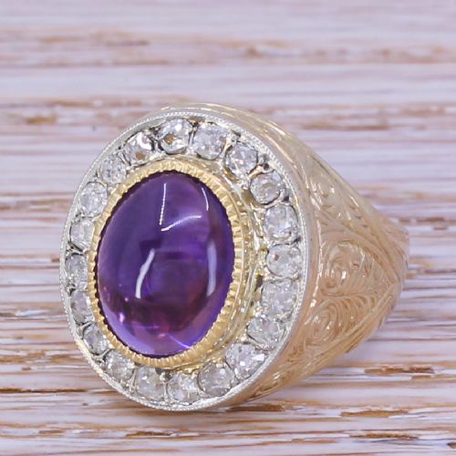 Edwardian 4.02 Carat Amethyst & Old Cut Diamond Cluster Ring, Circa 1905