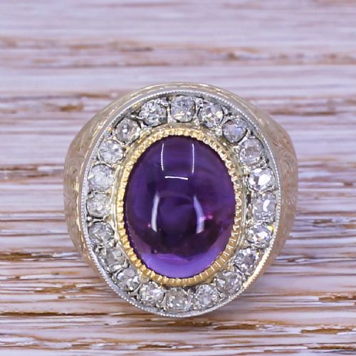 fig 1. Edwardian 4.02 Carat Amethyst & Old Cut Diamond Cluster Ring, circa 1905