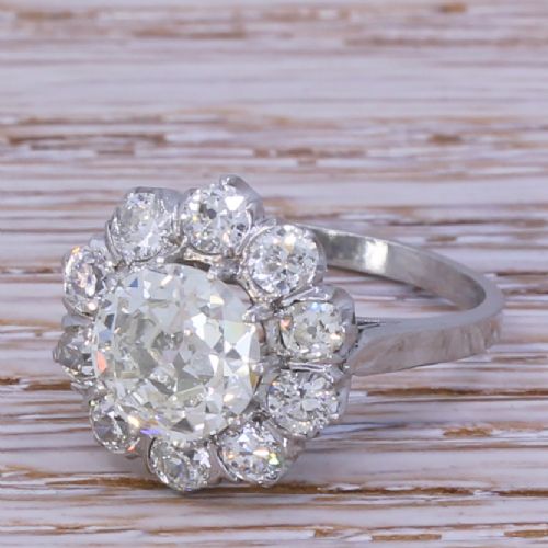 Edwardian 2.60 Old Cut Diamond Cluster Ring, Circa 1910