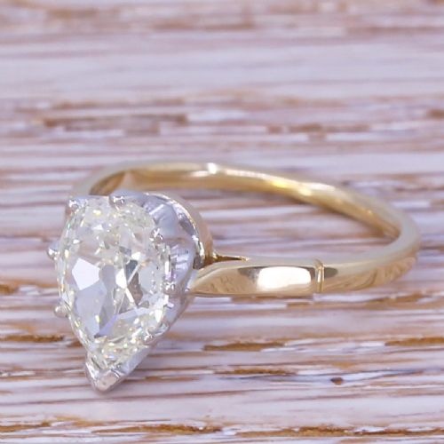 Art Deco 1.70 Carat Old Pear Cut Diamond Engagement Ring, Circa 1915