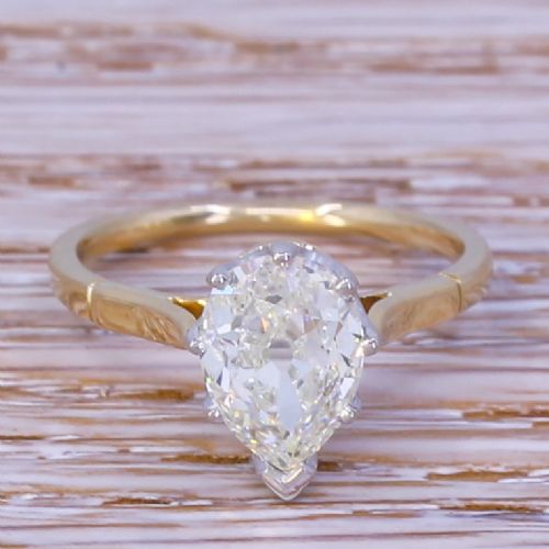 fig 1. Art Deco 1.70 Carat Old Pear Cut Diamond Engagement Ring, circa 1915