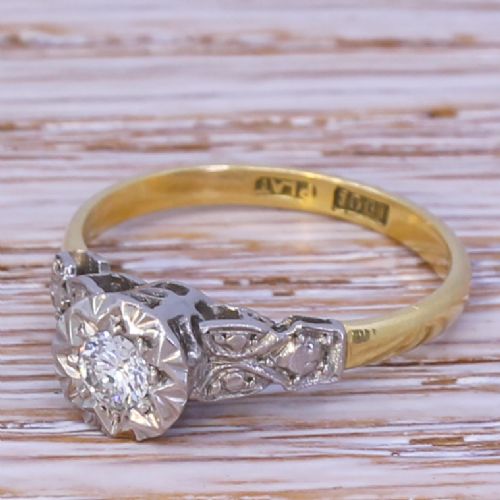Mid Century 0.20 Carat Round Brilliant Cut Diamond Engagement Ring, Circa 1950