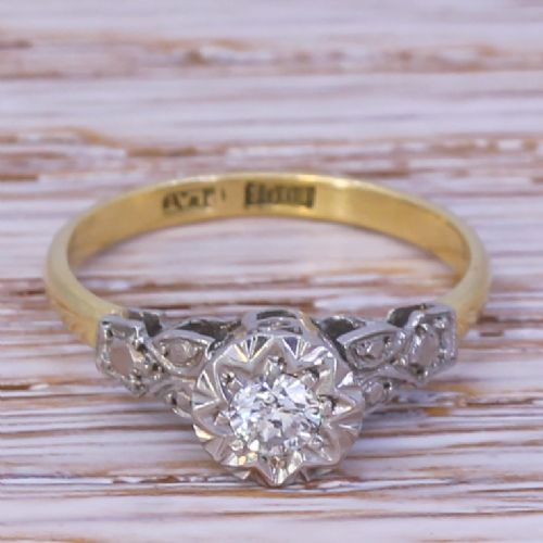 fig 1. Mid Century 0.20 Carat Round Brilliant Cut Diamond Engagement Ring, circa 1950