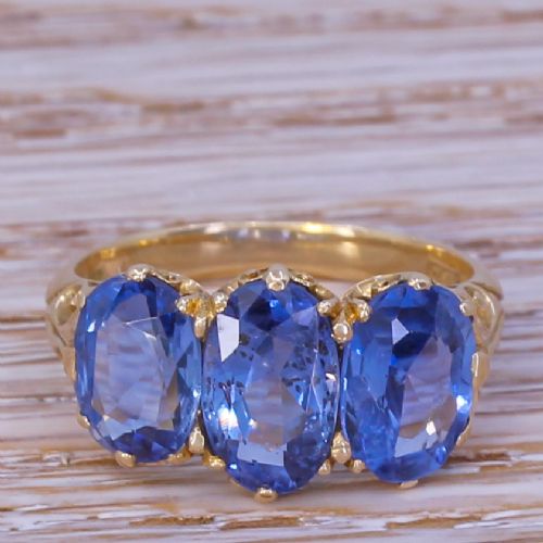fig 1. Victorian 4.70 Carat Ceylon Sapphire Trilogy Ring, circa 1980