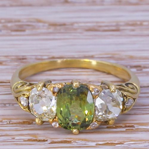 fig 1. Victorian 1.00 Carat Demantoid Garnet & 1.30 Carat Old Cut Diamond Ring, circa 1890