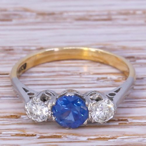 fig 1. Mid Century 0.50 Carat Sapphire & 0.40 Carat Diamond Trilogy Ring, circa 1960