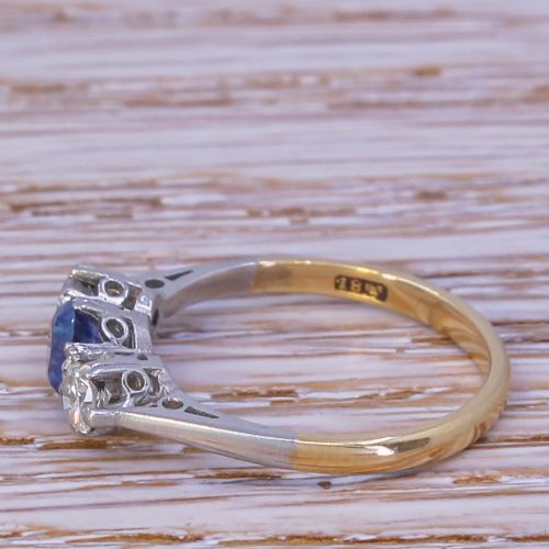 fig 2. Mid Century 0.50 Carat Sapphire & 0.40 Carat Diamond Trilogy Ring, circa 1960