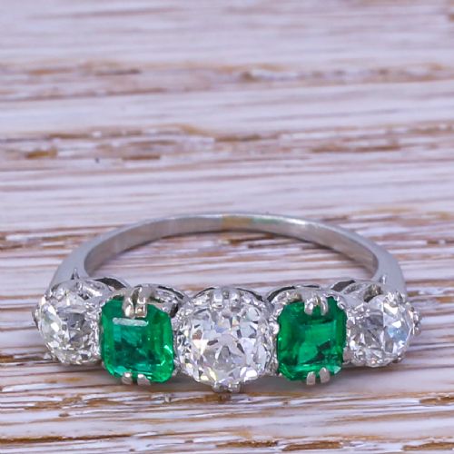 fig 1. Art Deco 1.63 Carat Diamond & 0.72 Carat Emerald Five Stone Ring, circa 1930