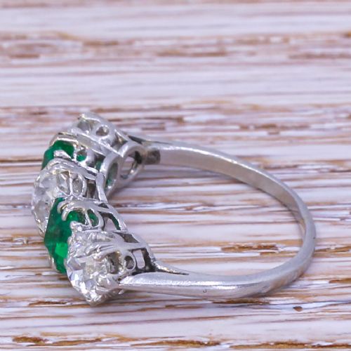 fig 2. Art Deco 1.63 Carat Diamond & 0.72 Carat Emerald Five Stone Ring, circa 1930