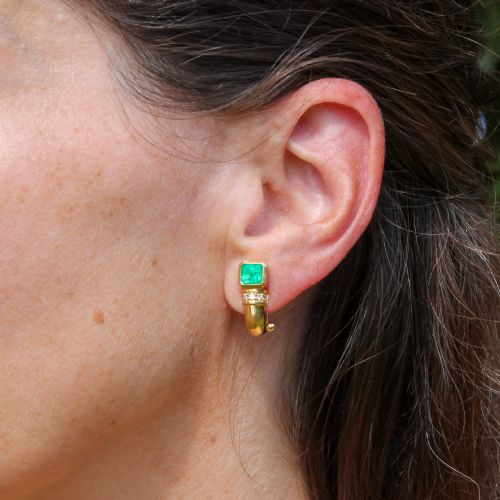 fig 1. Vintage 1.75 Carat Colombian Emerald & Diamond Earrings, circa 1970