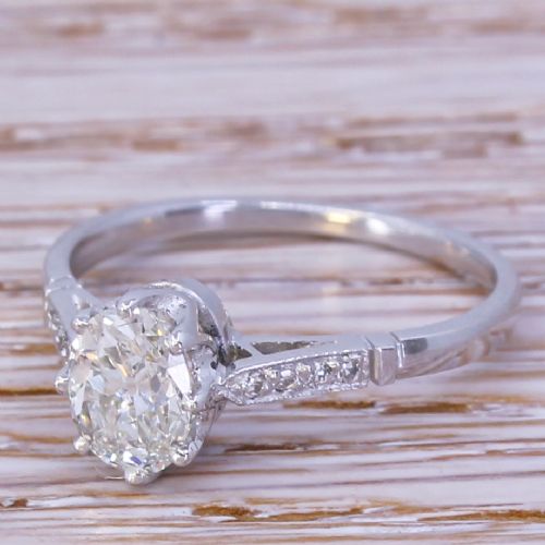 Art Deco 0.84 Carat Old Oval Cut Diamond Engagement Ring, Circa 1935