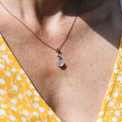 MID CENTURY 097 CARAT OLD CUT DIAMOND PENDANT CIRCA 1950 - ADDITIONAL PHOTO 2