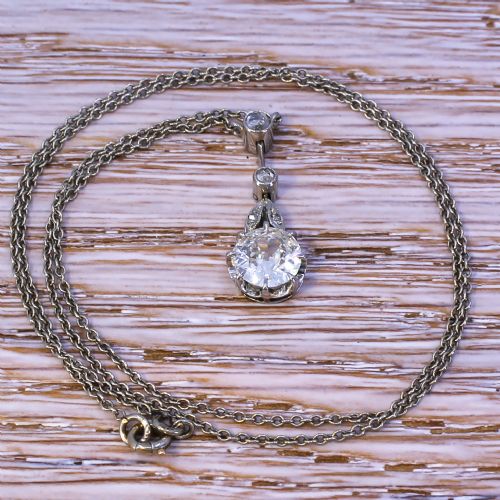 MID CENTURY 097 CARAT OLD CUT DIAMOND PENDANT CIRCA 1950 - ADDITIONAL PHOTO 5