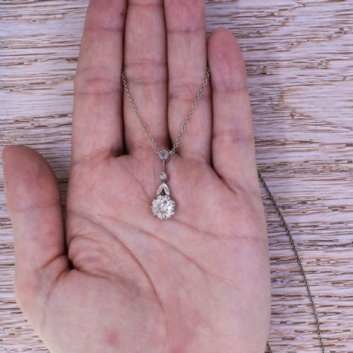 MID CENTURY 097 CARAT OLD CUT DIAMOND PENDANT CIRCA 1950 - ADDITIONAL PHOTO 6