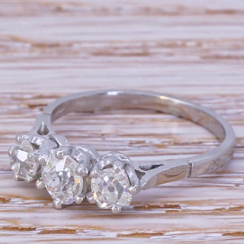 Art Deco 1.00 Carat Old Cut Diamond Trilogy Ring, Circa 1935