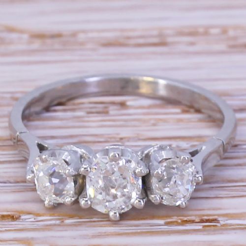 fig 1. Art Deco 1.00 Carat Old Cut Diamond Trilogy Ring, circa 1935
