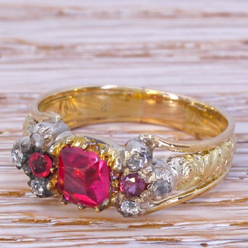 Georgian 0.98 Carat Spinel & Diamond Ring, Circa 1800