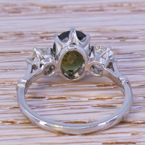 fig 3. Mid Century 2.04 Carat Natural Sapphire & Old Cut Diamond Trilogy Ring, circa 1955