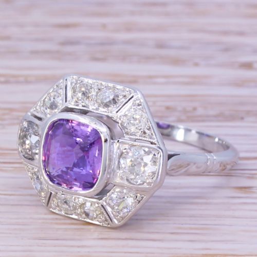 Art Deco 2.05 Carat Natural Purple Sapphire & Diamond Ring, Circa 1935