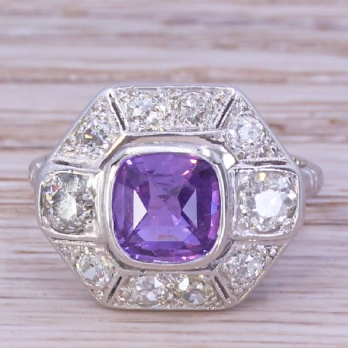 fig 1. Art Deco 2.05 Carat Natural Purple Sapphire & Diamond Ring, circa 1935