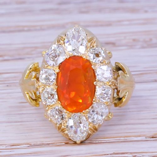 fig 1. Victorian 1.15 Carat Fire Opal & 1.50 Carat Old Cut Diamond Ring, circa 1890