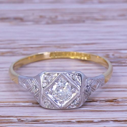 fig 1. Mid Century 0.20 Carat Old Cut Diamond Ring, circa 1960