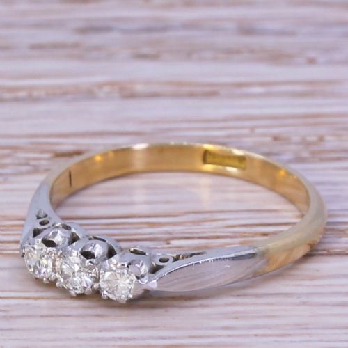 Mid Century 0.24 Carat Transitional Cut Diamond Trilogy Ring, Circa 1960