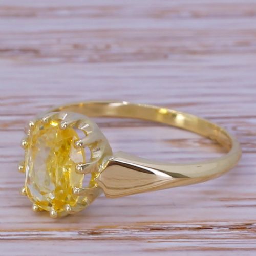 Victorian 1.97 Carat Natural Ceylon Yellow Sapphire Solitaire Ring, Circa 1900