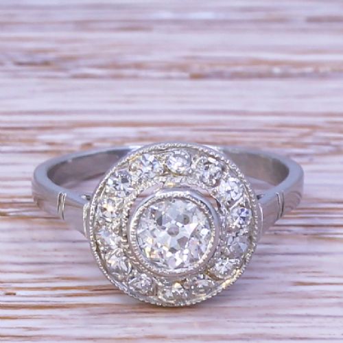 fig 1. Art Deco 0.81 Carat Old Cut Diamond Target Cluster Ring, circa 1930
