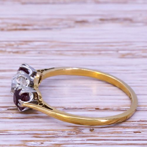 fig 1. Art Deco 0.64 Carat Old Cut Diamond & 0.58 Carat Ruby Trilogy Ring, circa 1920