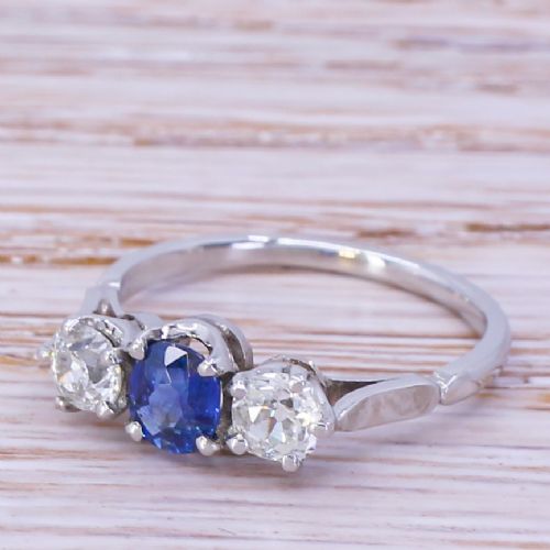 Art Deco 0.51 Carat Sapphire & 0.57 Carat Diamond Trilogy Ring, Circa 1935