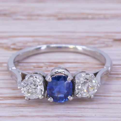 fig 1. Art Deco 0.51 Carat Sapphire & 0.57 Carat Diamond Trilogy Ring, circa 1935