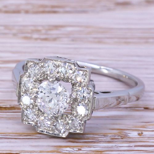 Art Deco 0.92 Carat Old Cut Diamond Cluster Ring, Circa 1935