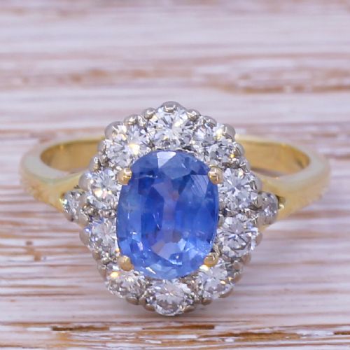 fig 1. Mid Century 1.68 Carat Kashmir Sapphire & Diamond Cluster Ring, circa 1960