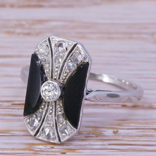 Mid Century Onyx & Diamond Ring, Circa 1950