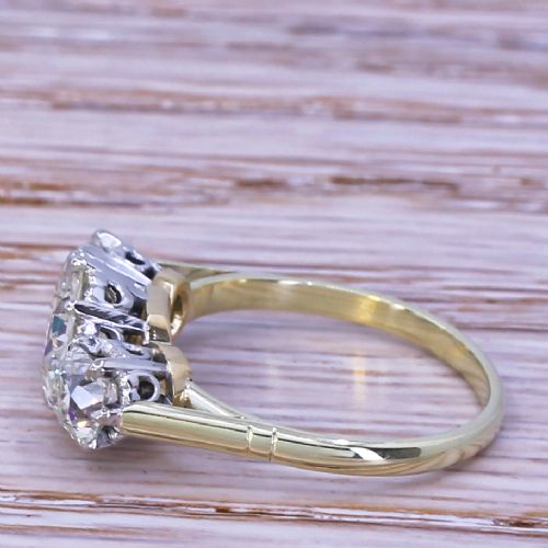 fig 2. Art Deco 2.13 Carat Old Cut Diamond Trilogy Ring, circa 1940