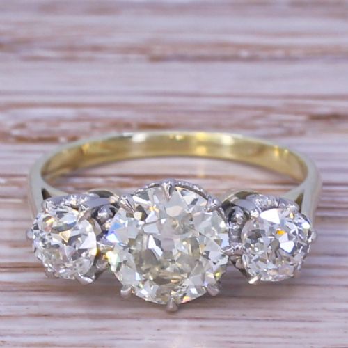 fig 1. Art Deco 2.13 Carat Old Cut Diamond Trilogy Ring, circa 1940