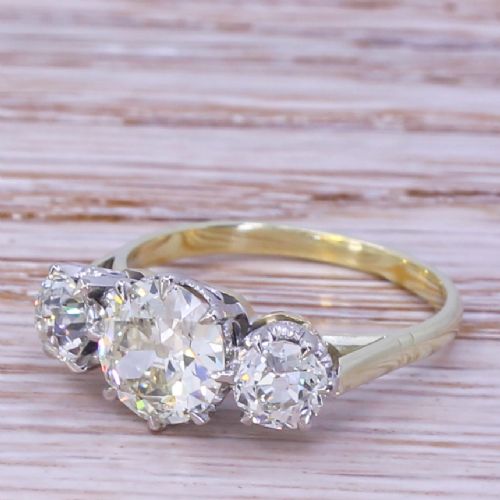 Art Deco 2.13 Carat Old Cut Diamond Trilogy Ring, Circa 1940